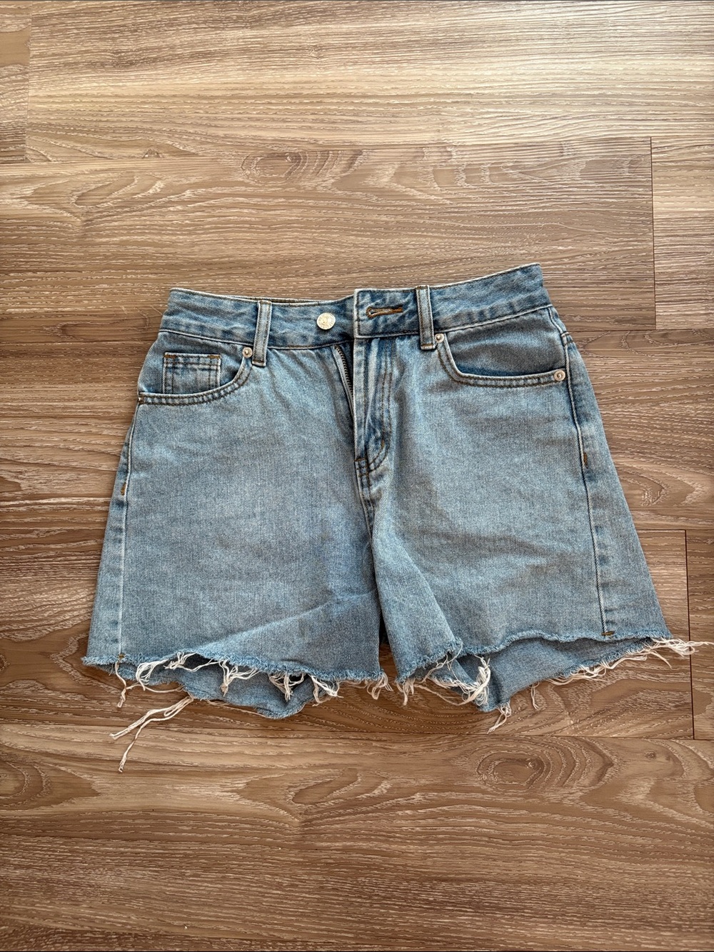 White Fox Boutique Distressed Light Blue Denim Shorts